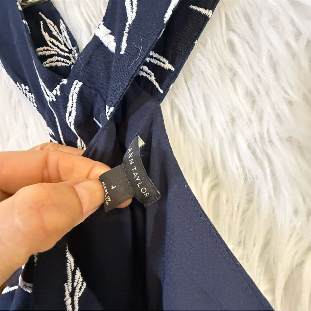 Ann Taylor Women's Size 4 Blue Pineapple Embroidered Halter Midi Dress - Picture 4 of 7